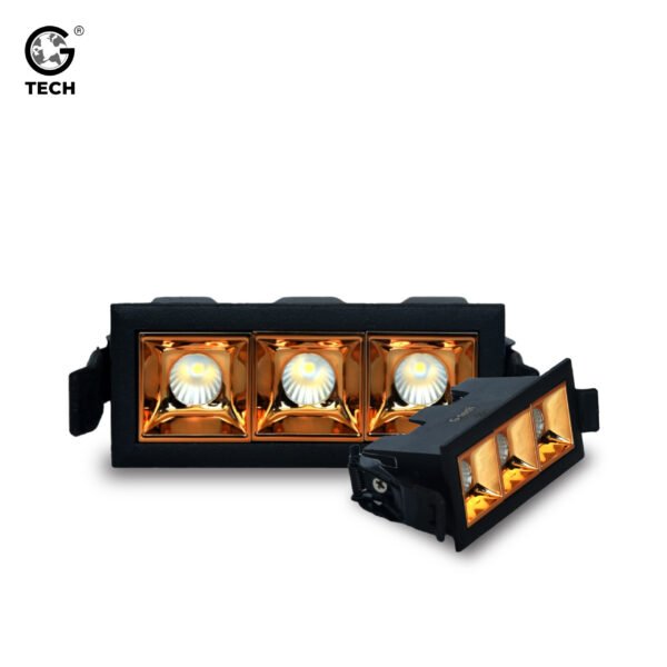 3 Way LED Linear Light | Premium Black Body, Gold Reflector